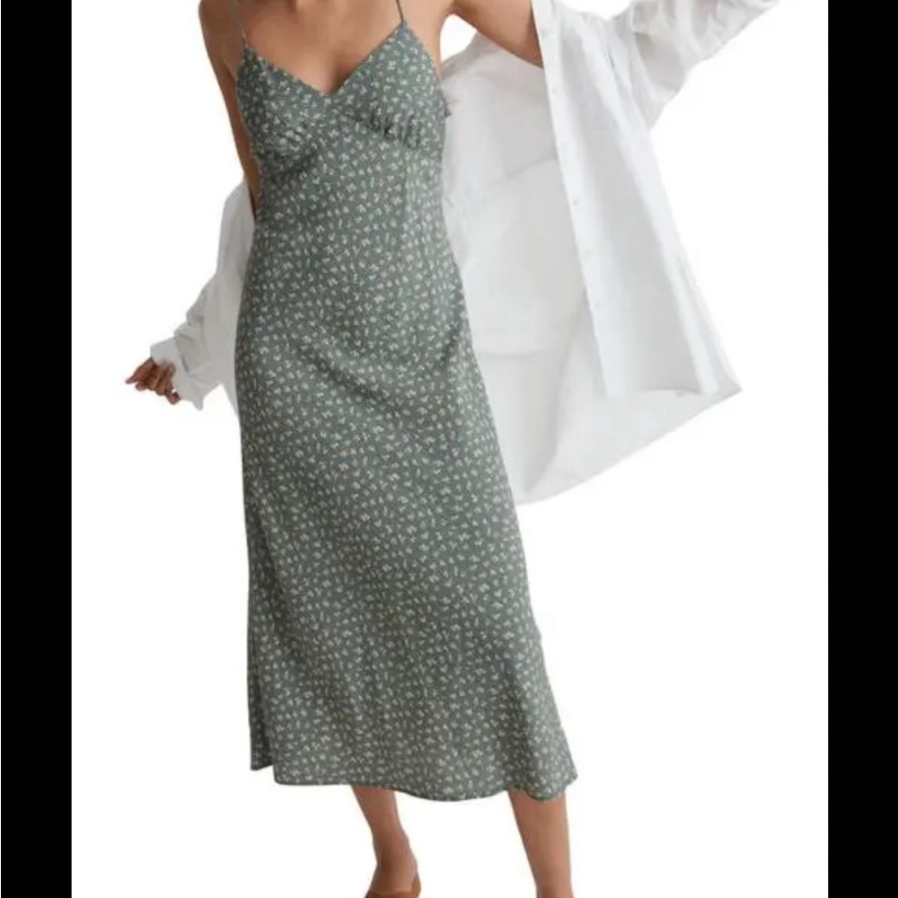 Madewell green floral midi slip dress